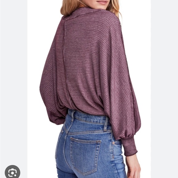 FREE PEOPLE Willow Thermal Oversized Top Waffle Knit In Wine Purple Size Medium - Picture 2 of 15